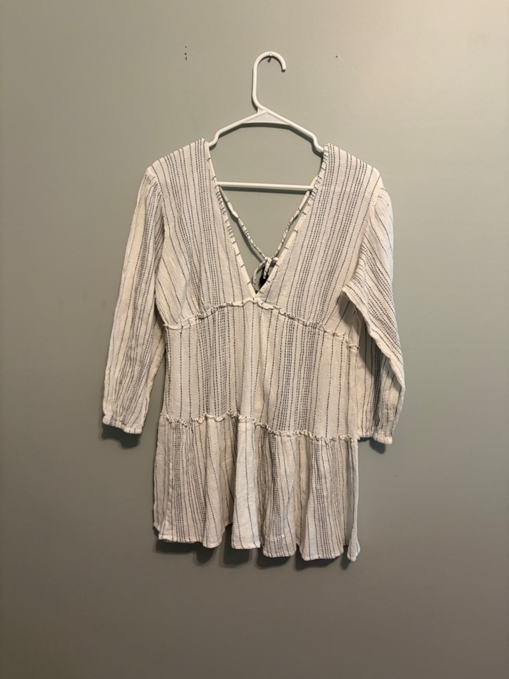 blue island White Tunic with Black Stitching